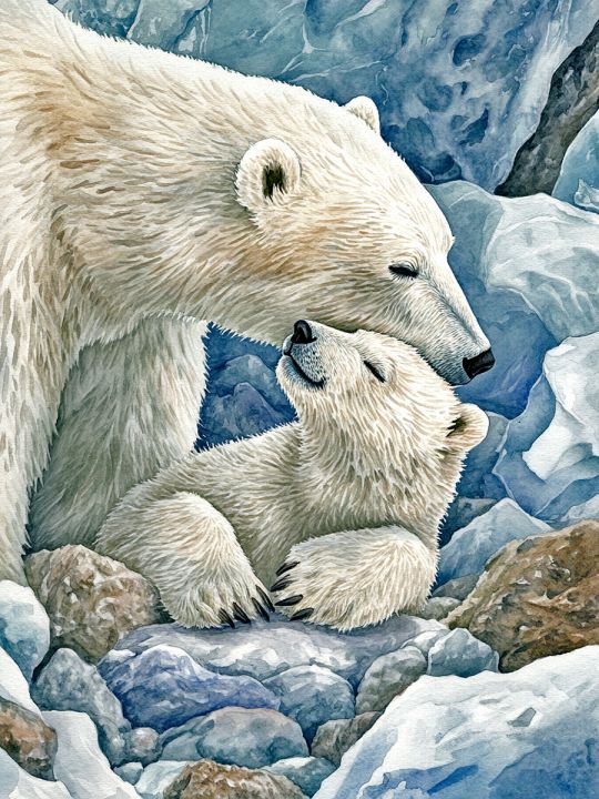 Алмазная мозаика без подрамника «Белые медведи» 50x40 см