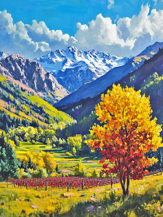 Алмазная мозаика без подрамника «Горная долина» 130x100 см