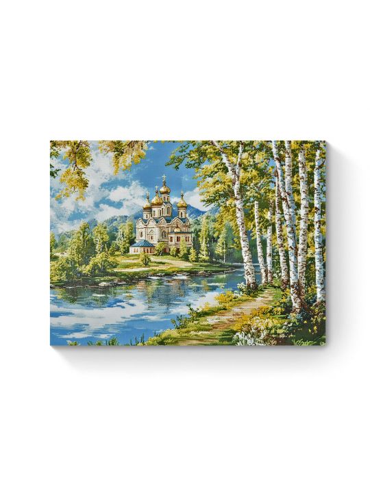 Алмазная мозаика на подрамнике «Храм на холме» 50x40 см