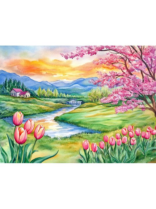 Алмазная мозаика без подрамника «Весна в долине» 130x100 см