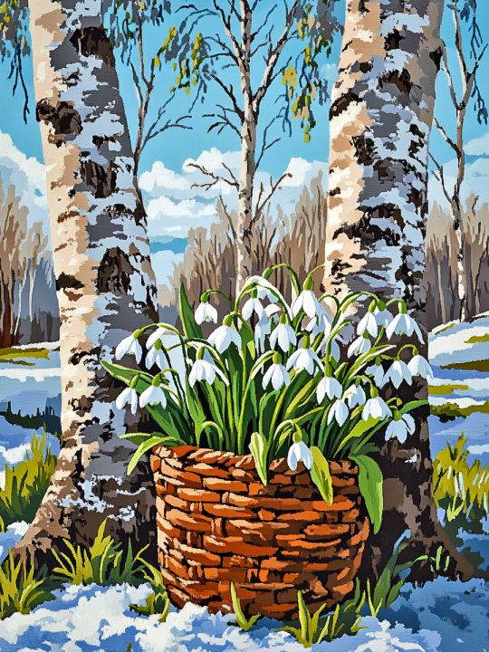 Алмазная мозаика без подрамника «Подснежники» 40x30 см