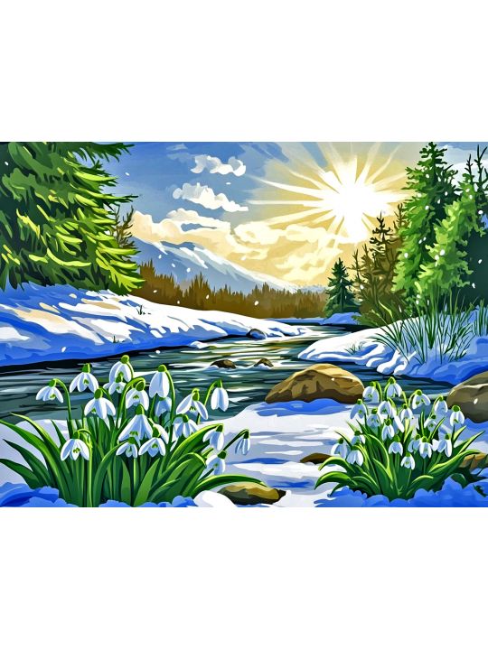 Алмазная мозаика без подрамника «Первые цветы» 130x100 см