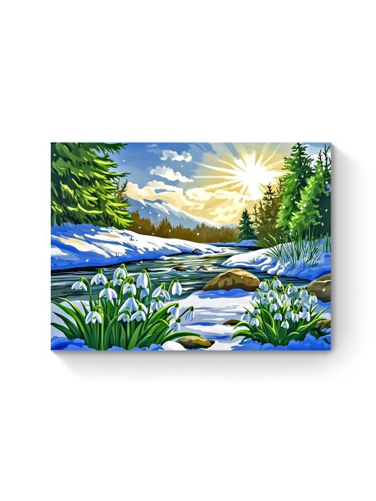 Алмазная мозаика на подрамнике «Первые цветы» 50x40 см