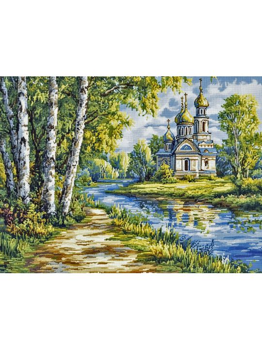 Алмазная мозаика без подрамника «Дорога к храму» 50x40 см