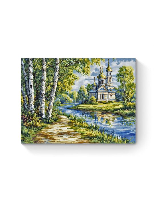 Алмазная мозаика на подрамнике «Дорога к храму» 50x40 см