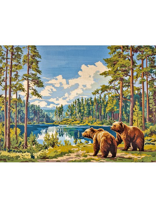 Алмазная мозаика без подрамника «Медведи у озера» 50x40 см