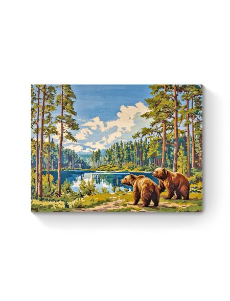 Алмазная мозаика на подрамнике «Медведи у озера» 40x30 см