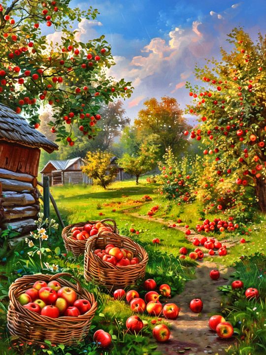 Алмазная мозаика без подрамника «Яблочный урожай» 50x40 см