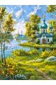 Алмазная мозаика без подрамника «Церковь у реки» 50x40 см