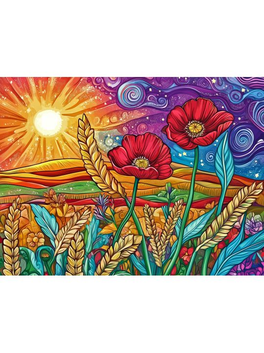 Алмазная мозаика без подрамника «Маки на поле» 130x100 см