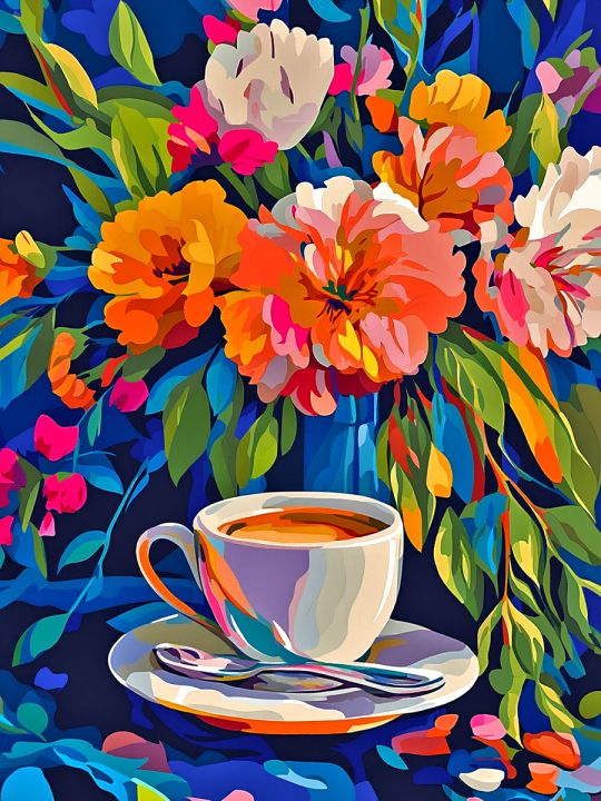 Алмазная мозаика без подрамника «Цветочный чай» 50x40 см