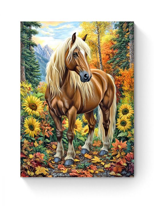 Алмазная мозаика на подрамнике «Конь в лесу» 40x30 см