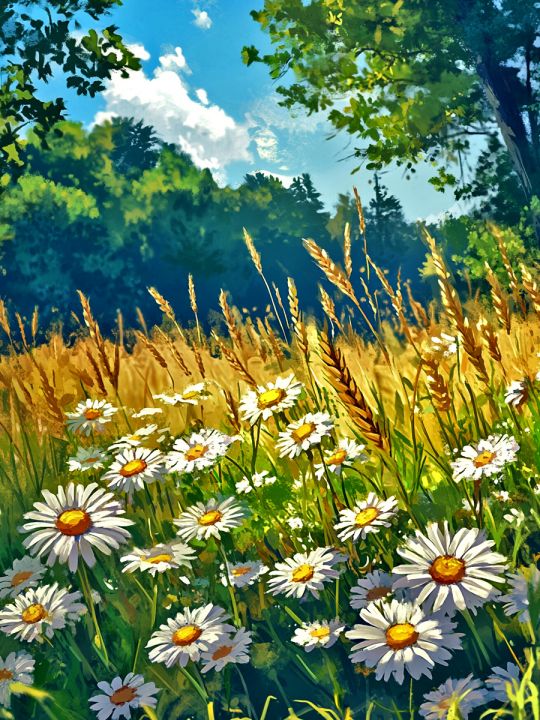 Алмазная мозаика без подрамника «Ромашковое поле» 40x30 см