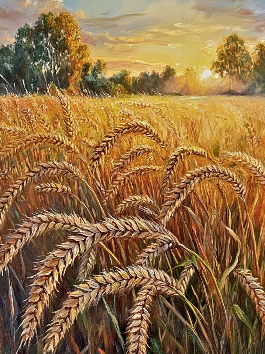Алмазная мозаика без подрамника «Пшеничное поле» 130x100 см
