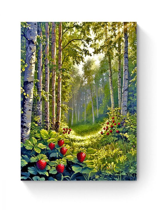 Алмазная мозаика на подрамнике «Берёзовая роща» 50x40 см