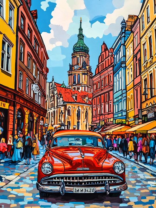 Алмазная мозаика без подрамника «Ретро авто» 50x40 см