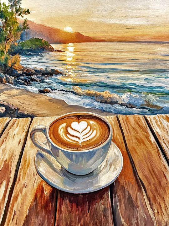 Алмазная мозаика без подрамника «Капучино и море» 80x60 см
