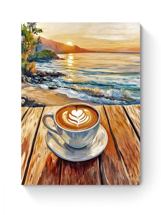 Алмазная мозаика на подрамнике «Капучино и море» 40x30 см