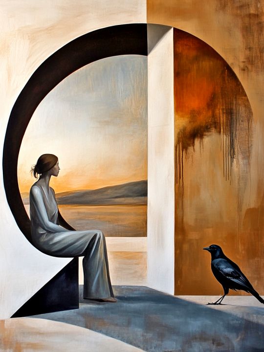 Алмазная мозаика без подрамника «Девушка и ворон» 50x40 см