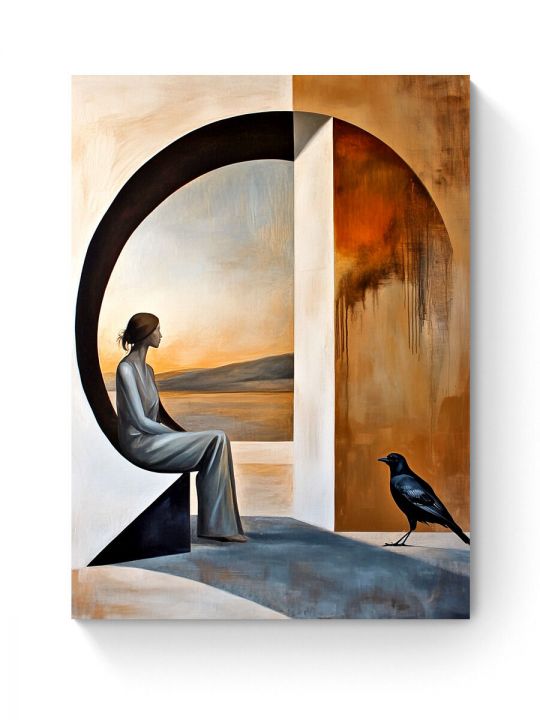 Алмазная мозаика на подрамнике «Девушка и ворон» 50x40 см
