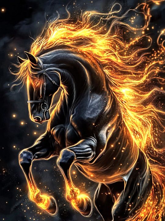 Алмазная мозаика без подрамника «Огненный конь» 25x20 см