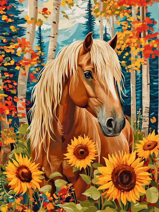 Алмазная мозаика без подрамника «Лошадь осень» 50x40 см