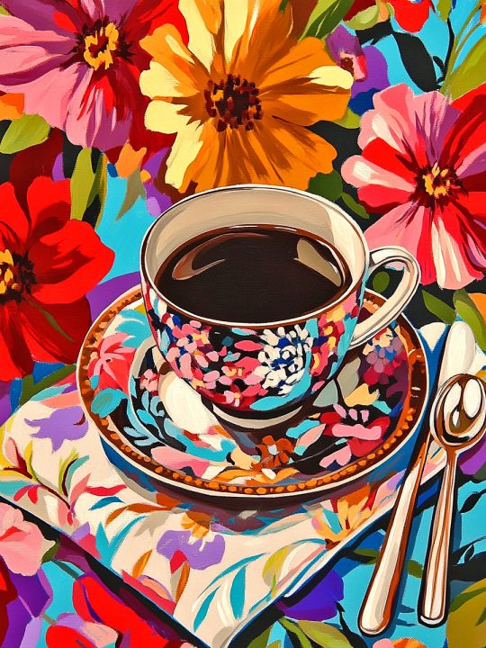 Алмазная мозаика без подрамника «Цветочный чай» 50x40 см