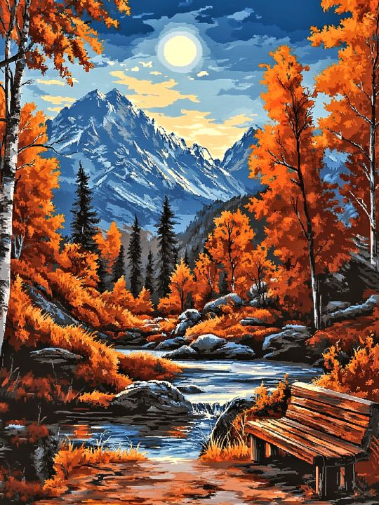 Алмазная мозаика без подрамника «Осенний парк» 50x40 см