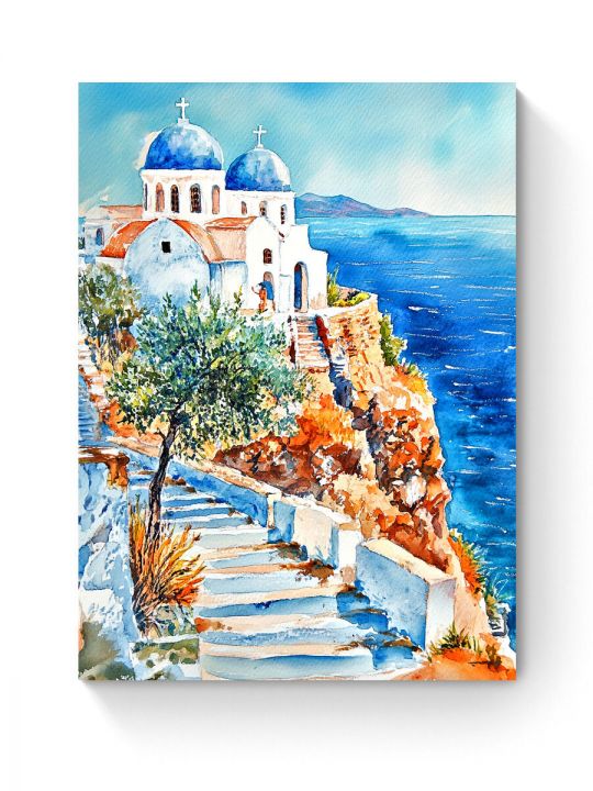 Алмазная мозаика на подрамнике «Виды Санторини» 80x60 см