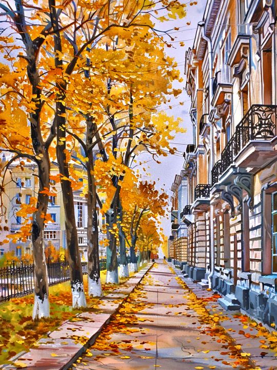 Алмазная мозаика без подрамника «Осенняя улочка» 130x100 см