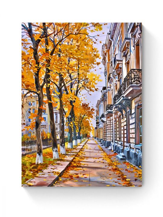 Алмазная мозаика на подрамнике «Осенняя улочка» 90x70 см