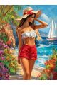 Алмазная мозаика без подрамника «Девушка на море» 50x40 см, 49 цветов