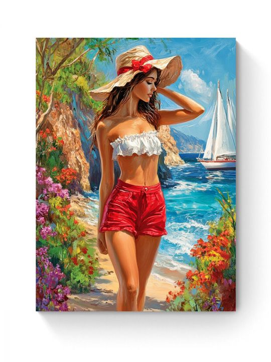 Алмазная мозаика на подрамнике «Девушка на море» 60x45 см