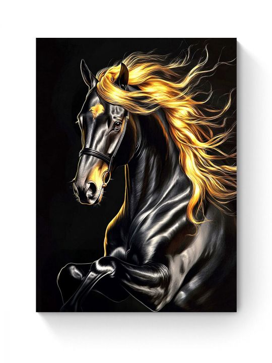 Алмазная мозаика на подрамнике «Вороной конь» 50x40 см