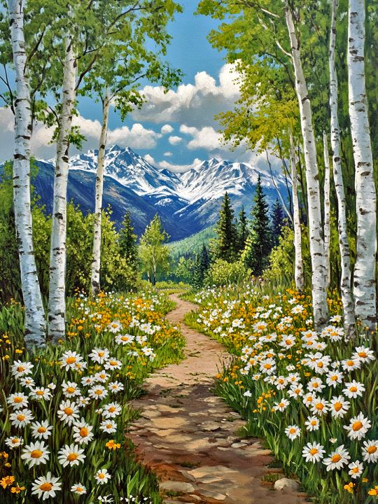 Алмазная мозаика без подрамника «Тропинка в горы» 50x40 см