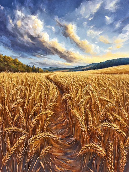 Алмазная мозаика без подрамника «Пшеничное поле» 80x60 см