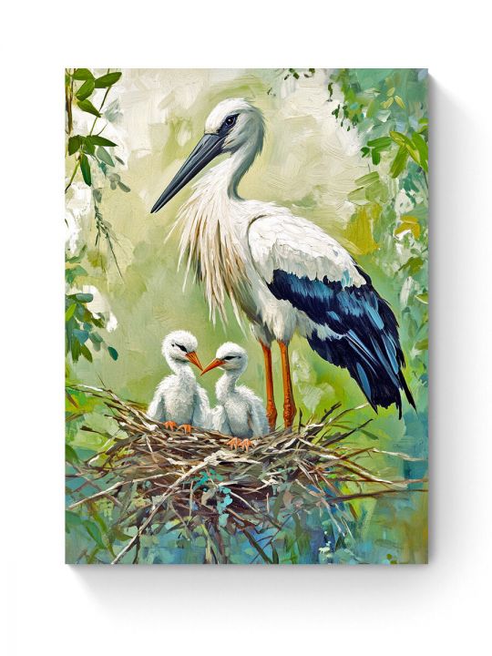 Алмазная мозаика на подрамнике «Аисты в гнезде» 60x45 см