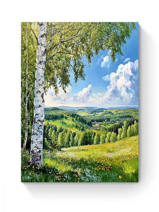 Алмазная мозаика на подрамнике «Береза на холме» 90x70 см