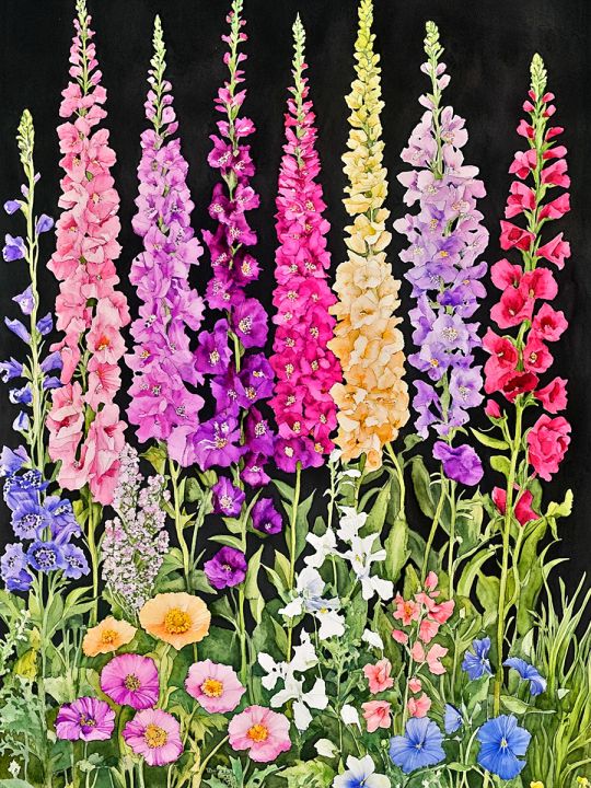 Алмазная мозаика без подрамника «Дельфиниум» 80x60 см