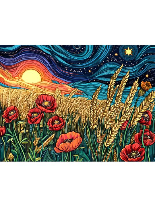 Алмазная мозаика без подрамника «Пшеничное поле» 50x40 см