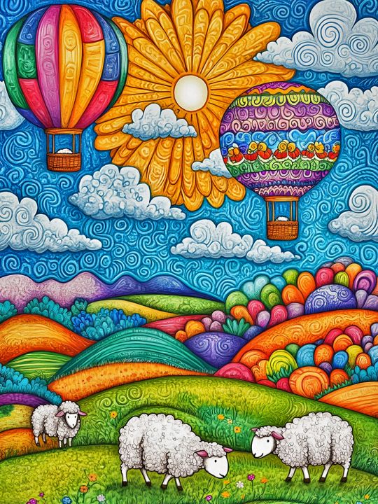 Алмазная мозаика без подрамника «Овечки на лугу» 50x40 см