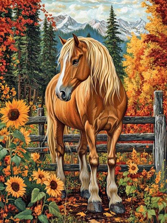 Алмазная мозаика без подрамника «Красивая лошадь» 50x40 см, 50 цветов