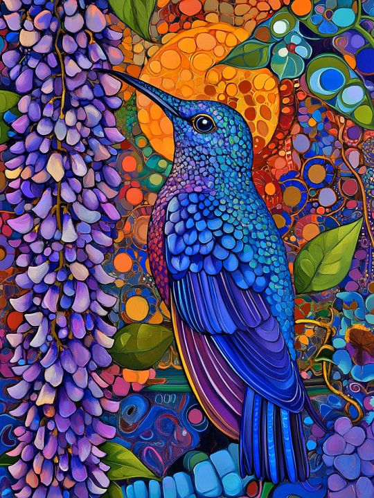 Алмазная мозаика без подрамника «Птица колибри» 40x30 см