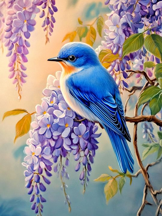 Алмазная мозаика без подрамника «Птица на ветке» 50x40 см