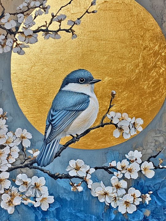 Алмазная мозаика без подрамника «Птица на сакуре» 60x45 см
