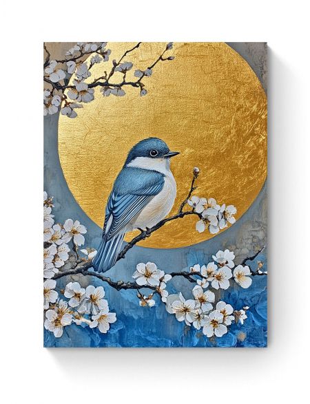 Алмазная мозаика на подрамнике «Птица на сакуре» 80x60 см