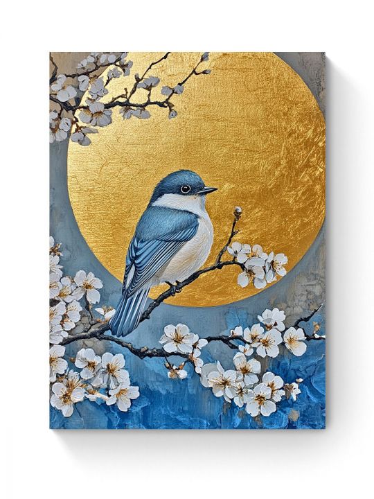 Алмазная мозаика на подрамнике «Птица на сакуре» 80x60 см