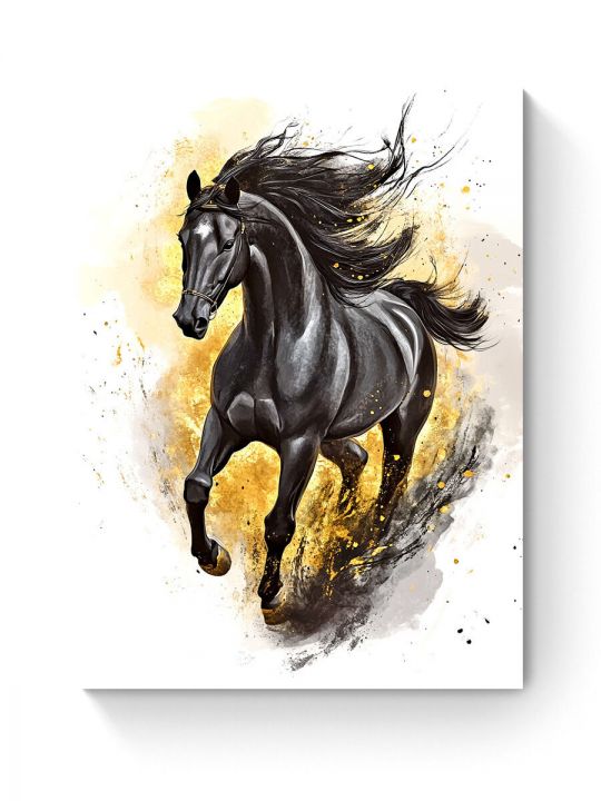 Алмазная мозаика на подрамнике «Черный конь» 50x40 см