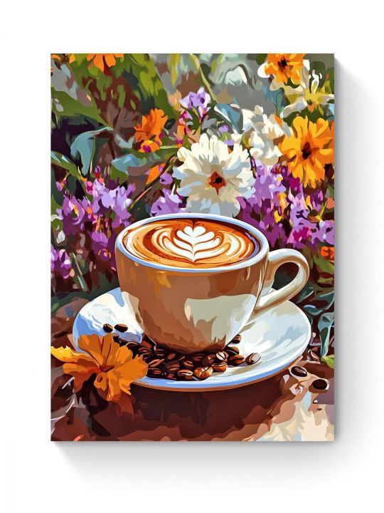 Алмазная мозаика на подрамнике «Цветочный кофе» 60x45 см