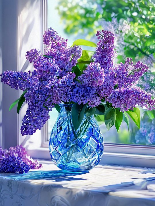 Алмазная мозаика без подрамника «Букет сирени» 40x30 см